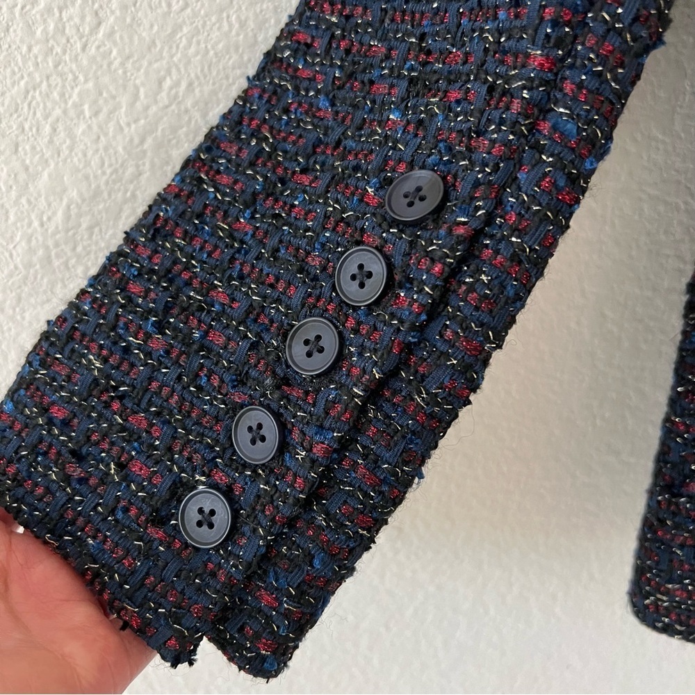 L'AGENCE Ashlyn Navy Multi-Color Textured Tweed Double Breasted Blazer 2 NWT - Picture 11 of 16